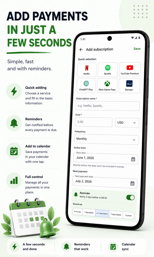 Adding a new payment in a few seconds
