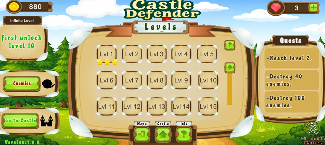 Level selection map screen