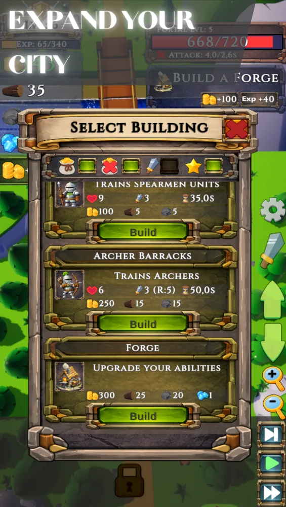 Expanding the city and unlocking new buildings
