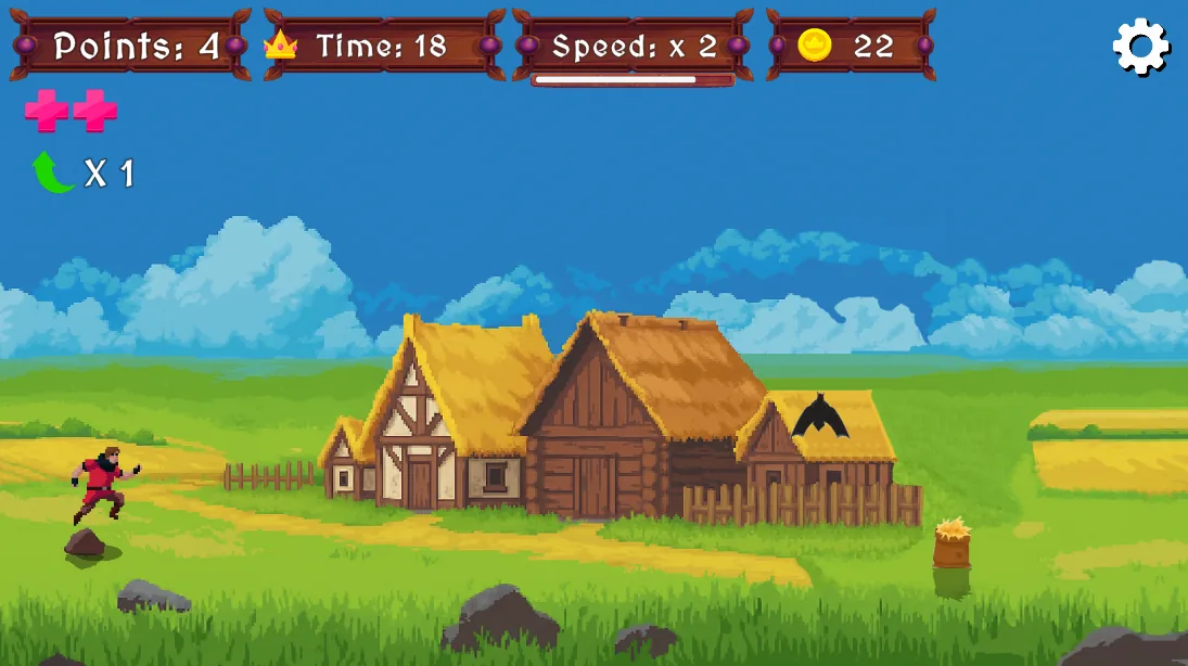 Running past a village toward the castle