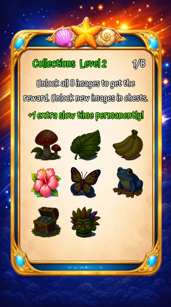 Card collection screen, partially unlocked