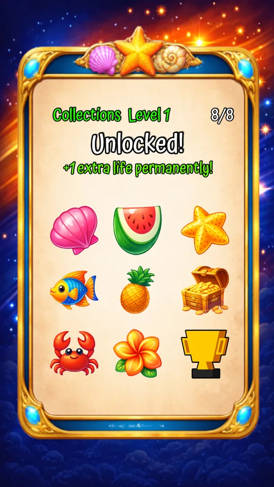 Card collection screen, fully unlocked